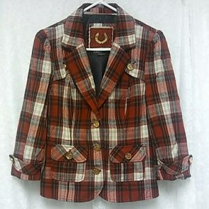 Academia Blazer In Red Plaid Y2K Vintage Clueless Aesthetic Preppy Girl Career